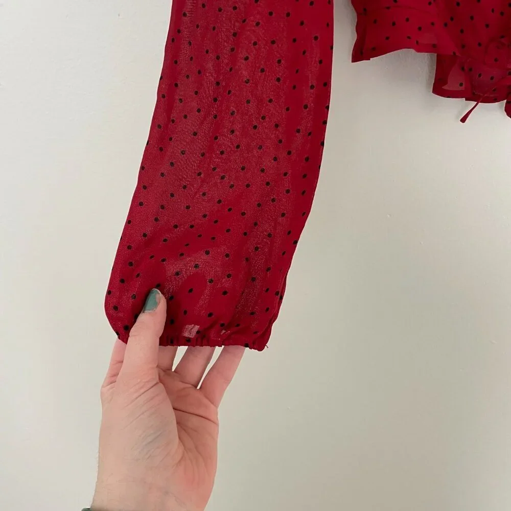 Reformation Italia Red & Black Polka Dot Ruffle Top Size 6